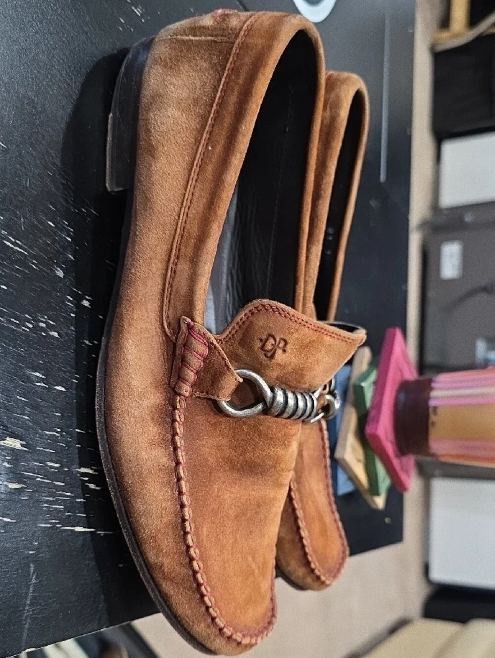Donald J. Pliner Brown Suede Loafers with Metal Bit